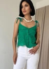 Yeşil Bağcıklı Brode Bluz
