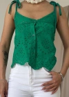 Yeşil Bağcıklı Brode Bluz