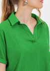 Yeşil Oversize Polo Yaka Örme Bluz 0486