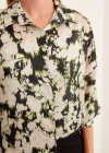 Yeşil Siyah Çiçek Desenli Oversize Saten Gömlek 3985