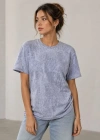 Yıkamalı Washed Effect Tişört Bisiklet Yaka okak til Kısa Kol Thirt  Gri
