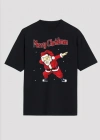 Yılbaşı erry Christmas Noel Baba Baskılı Oversize Bisiklet Yaka Tshirt  iyah