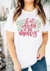 Yılbaşı Noel Baskılı Kısa Kollu Oversize Bisiklet Yaka Tshirt  Beyaz