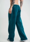 Yırtmaç Detaylı Boru Paça Baggy Eşofman Pantalon  Koyu Deniz Yeşili