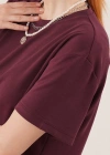 Yırtmaç Detaylı Kısa Kollu alaş axi Bordo Elbise