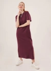 Yırtmaç Detaylı Kısa Kollu alaş axi Bordo Elbise