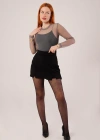 Yırtmaç Detaylı Siyah Mini Etek