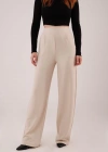 Yüksek Bel Bol Paça Krep Krem Pantolon
