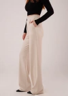 Yüksek Bel Bol Paça Krep Krem Pantolon