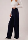Yüksek Bel Bol Paça Krep Lacivert Pantolon