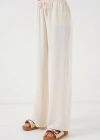 Yüksek Bel Bol Paça Pantolon  Krem