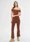 Yüksel Bel Fitilli İspanyol Paça Tayt  Kahve