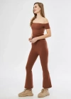 Yüksel Bel Fitilli İspanyol Paça Tayt  Kahve