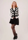 Zikzak Geçişli Triko Örme Siyah Yelek