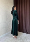 Zümrüt Göğüs Altı Taşlı Elbise