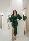 Zümrüt V Yaka aten Elbise