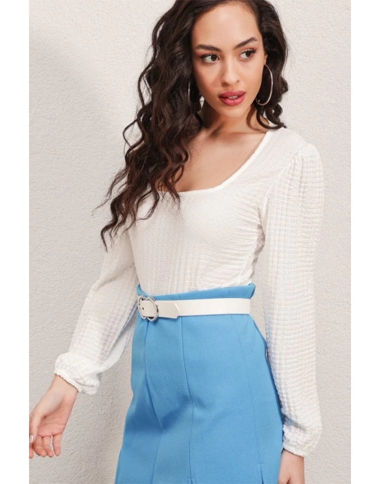 04 Uzun Kollu Bluz  Beyaz