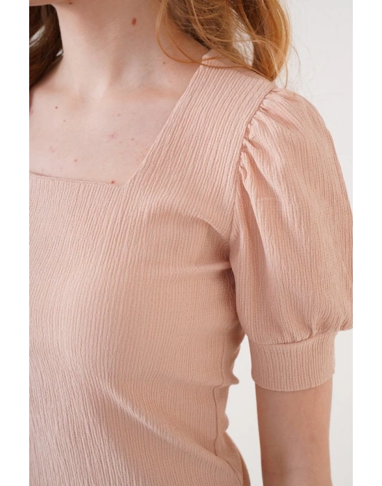 0409 Kare Yaka Örme Bluz  Bisküvi