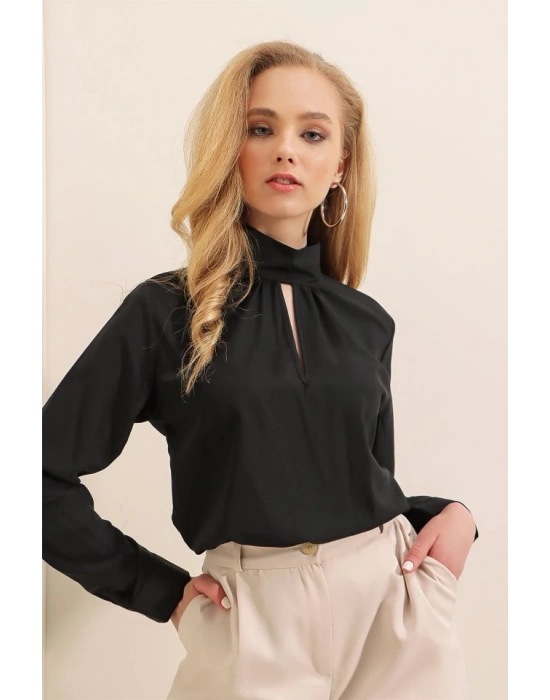 0418 Pencere Detaylı Bluz  Siyah