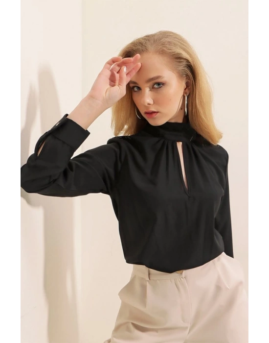 0418 Pencere Detaylı Bluz  Siyah
