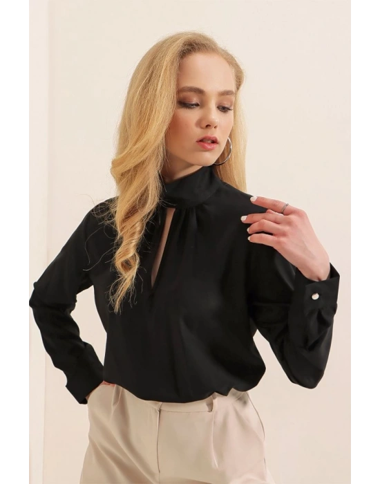 0418 Pencere Detaylı Bluz  Siyah