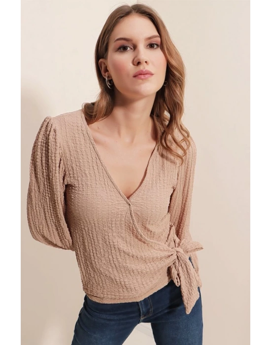 0441 Anvelop Örme Bluz  Bej