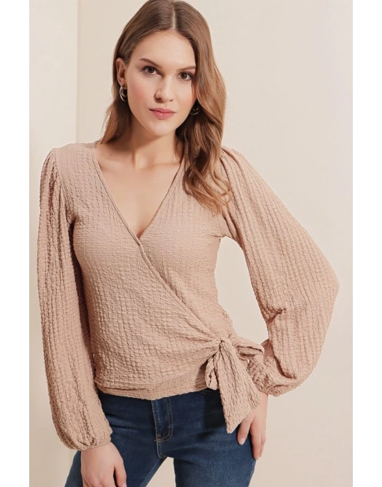 0441 Anvelop Örme Bluz  Bej