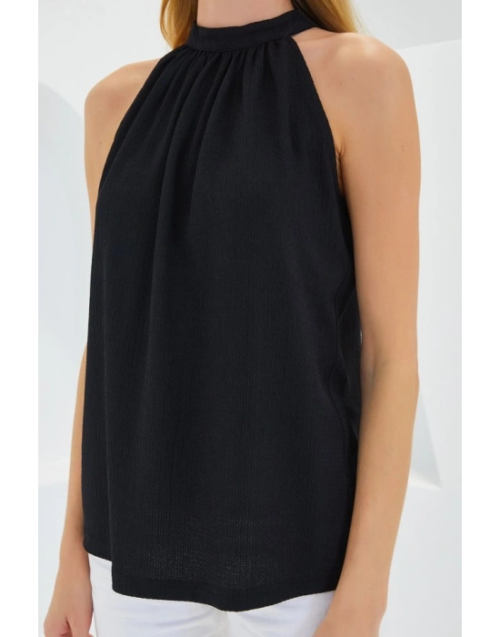 0489 Halter Yaka Örme Bluz  Siyah