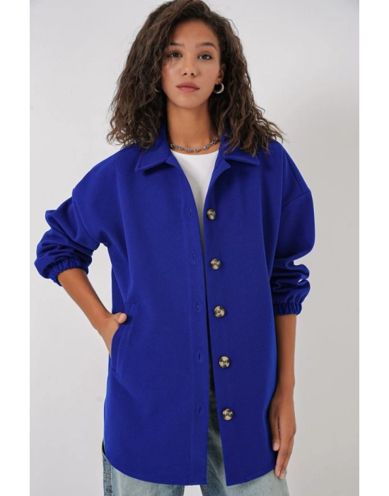 0674 Cepli Oversize Gömlek  Saks