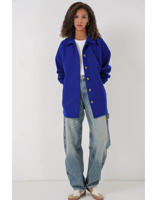 0674 Cepli Oversize Gömlek  Saks