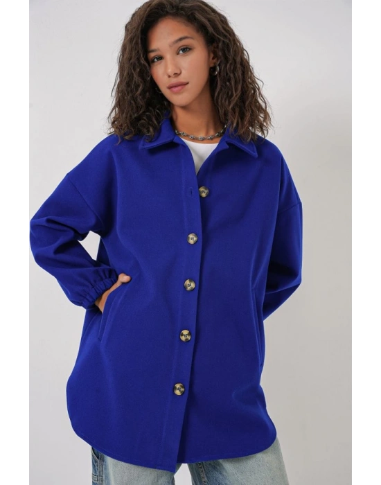 0674 Cepli Oversize Gömlek  Saks