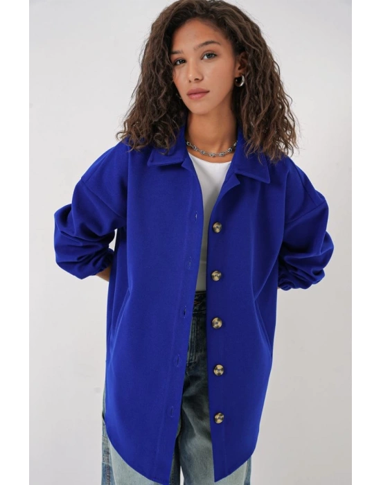 0674 Cepli Oversize Gömlek  Saks