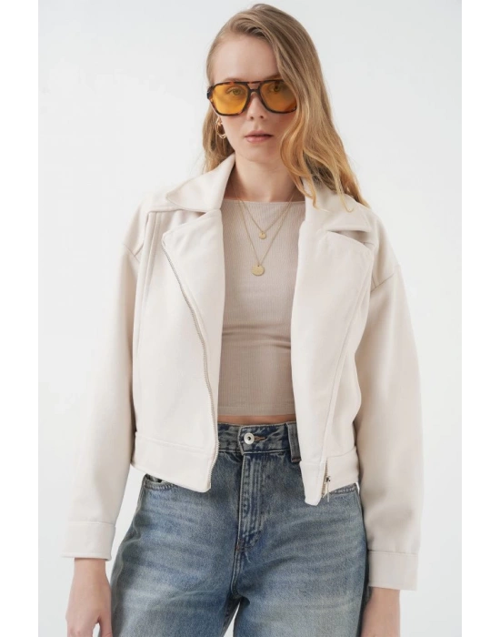 0717 Kısa Kaşe Ceket  Ekru