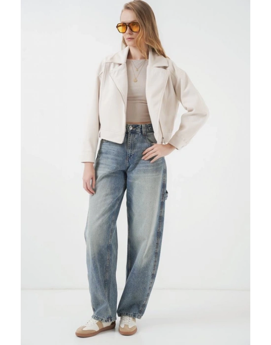 0717 Kısa Kaşe Ceket  Ekru