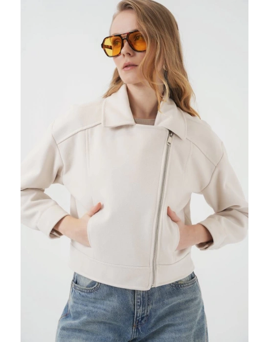 0717 Kısa Kaşe Ceket  Ekru