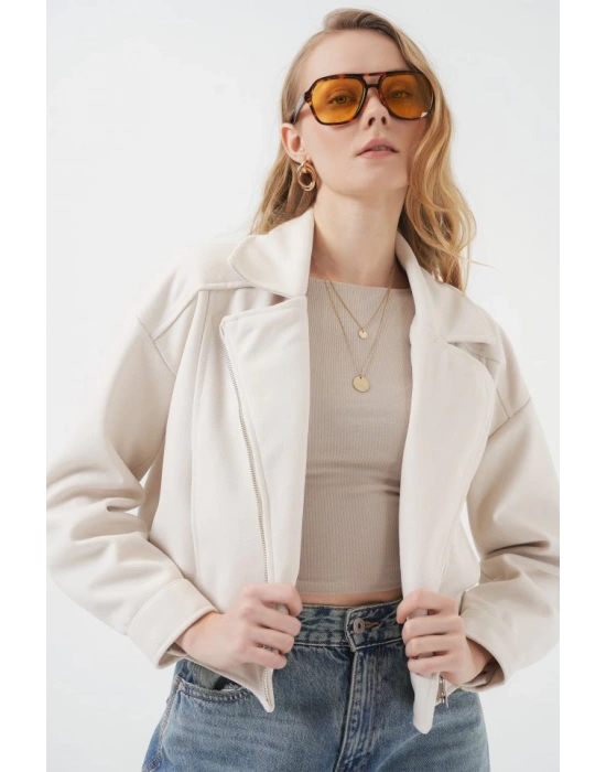 0717 Kısa Kaşe Ceket  Ekru