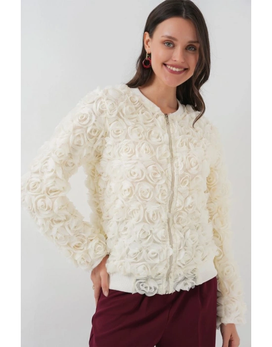 0719 Güllü Ceket  Ekru