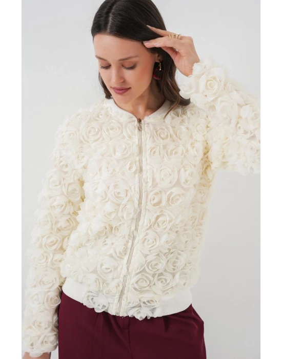 0719 Güllü Ceket  Ekru