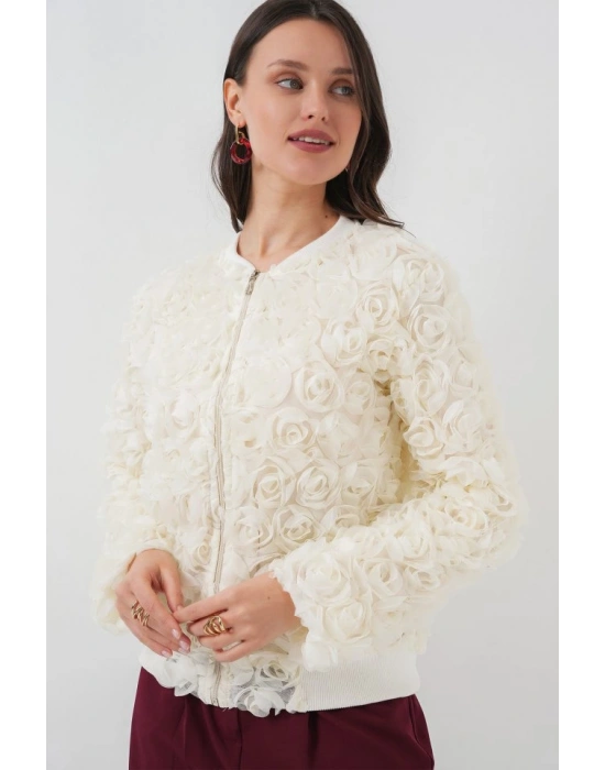 0719 Güllü Ceket  Ekru