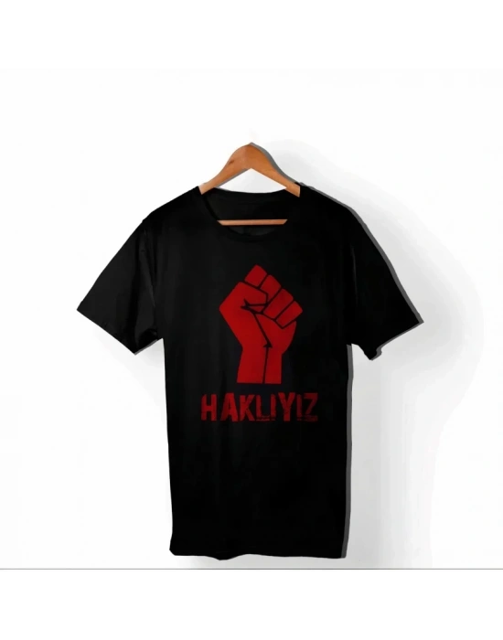 1 ayıs Emek Ve Dayanışma Günü HAKIYIZ Baskılı Bisiklet Yaka Tshirt  iyah