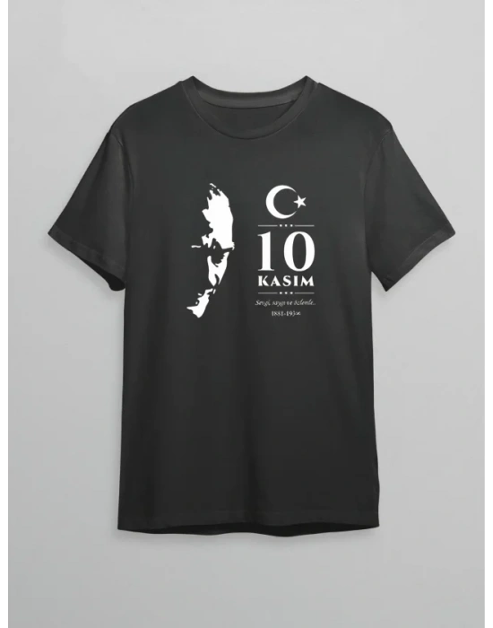 10 Kasım Atatürk Anma Günü ilüet Baskılı Oversize Bisiklet Yaka Tshirt  iyah