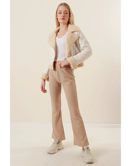 10220 İspanyol Paça Pantolon  Bej