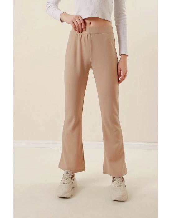 10220 İspanyol Paça Pantolon  Bej