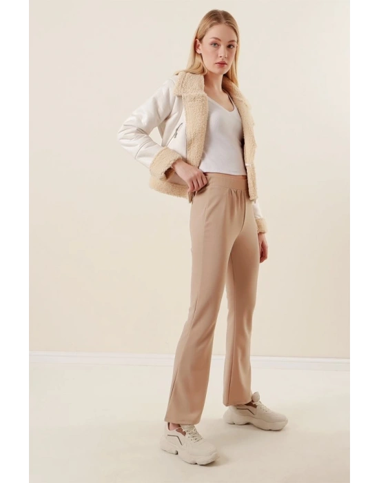 10220 İspanyol Paça Pantolon  Bej