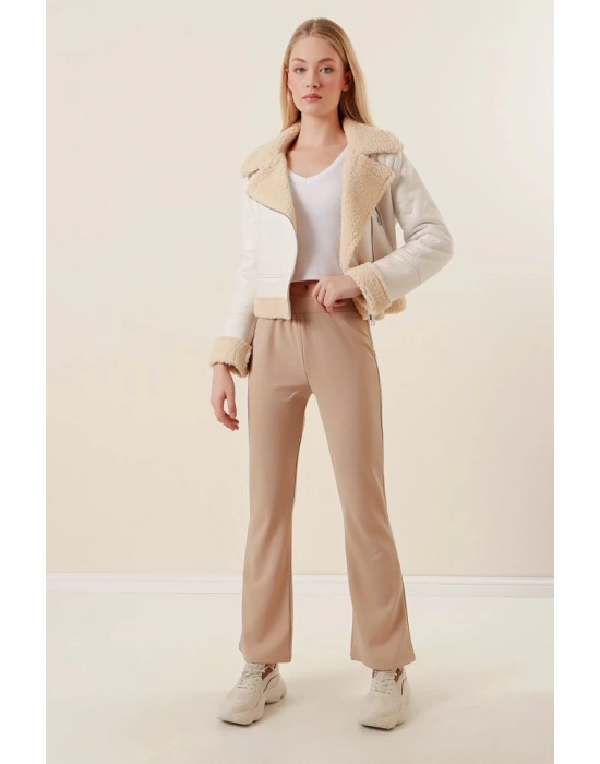 10220 İspanyol Paça Pantolon  Bej