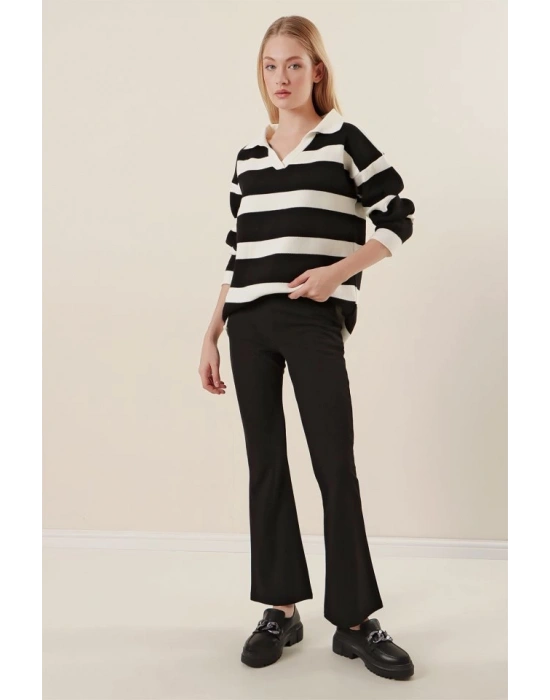 10220 İspanyol Paça Pantolon  Siyah