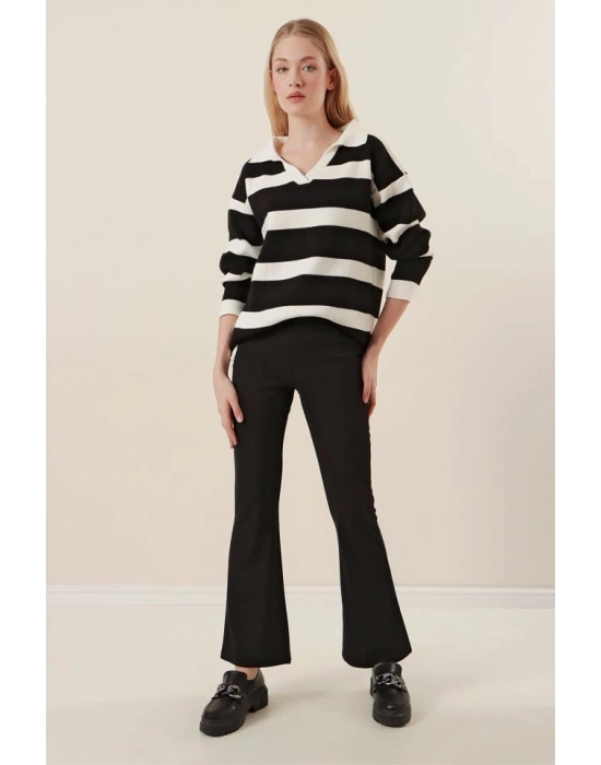 10220 İspanyol Paça Pantolon  Siyah