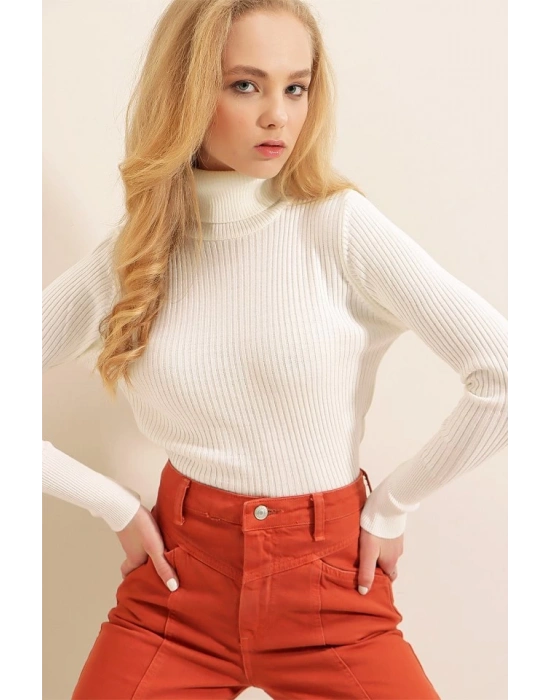 10311 Balıkçı Yaka Triko Kazak  Beyaz