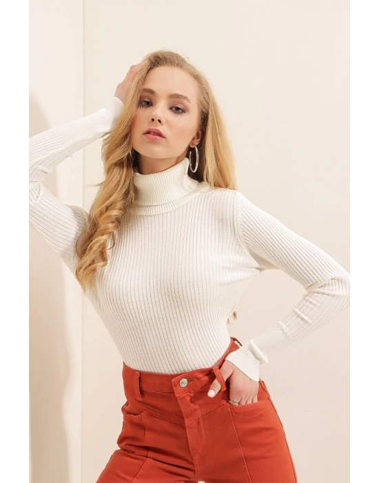 10311 Balıkçı Yaka Triko Kazak  Beyaz