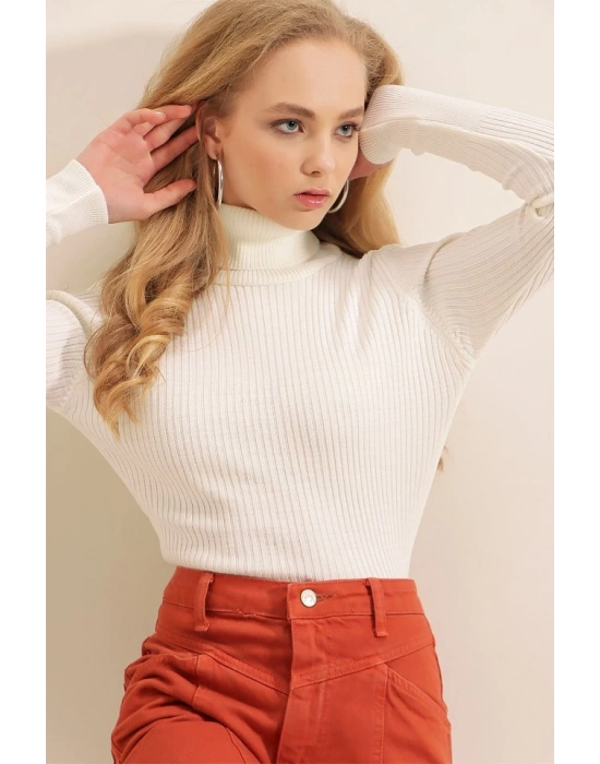 10311 Balıkçı Yaka Triko Kazak  Beyaz